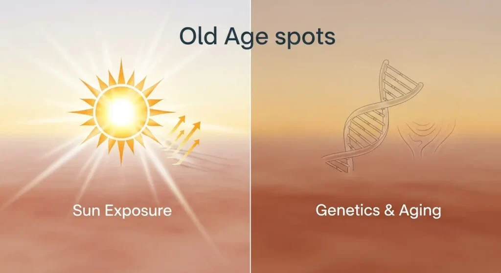 old age spots factors: Sun Exposure and Genetics & Aging