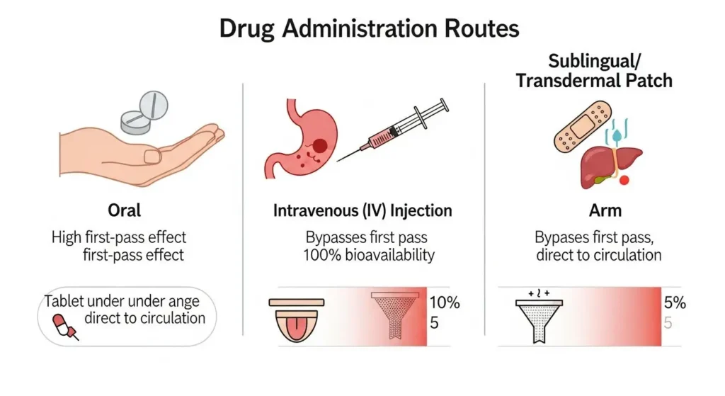 drug administration routes and their relation to first pass metabolism
