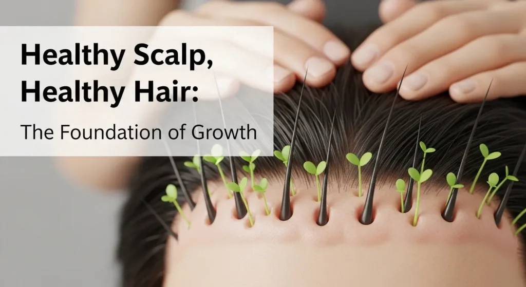 healthy human scalp with visible hair follicles